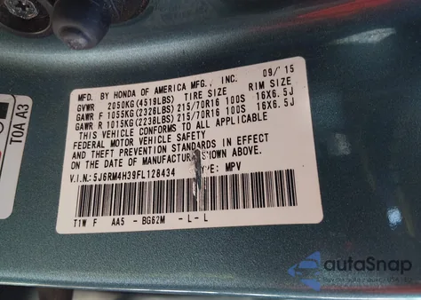 2015 Honda Cr-V Lx из США, поврежденный, VIN 5J6RM4H39FL128434